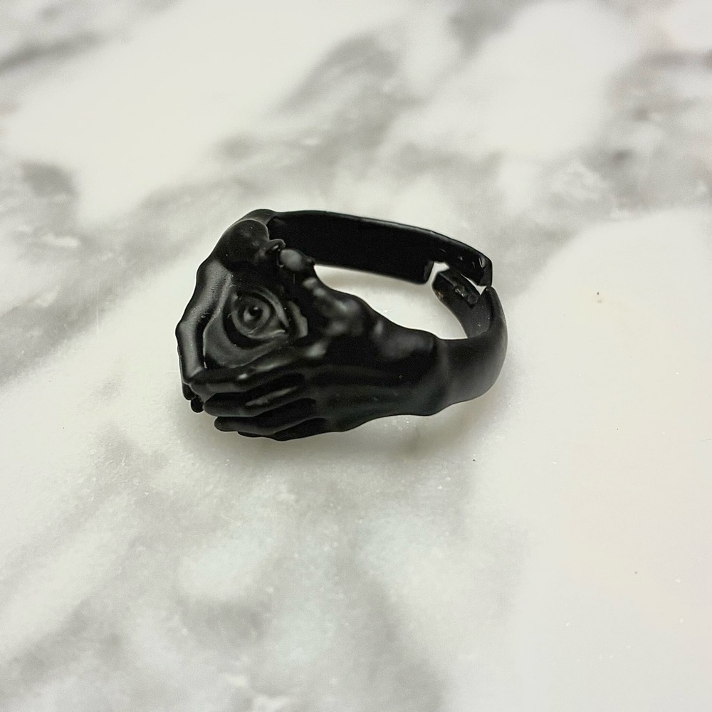 Black metal evil eye signet ring – goth, adjustable